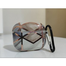 FirstModel Apple  3. Nesil Uyumlu Mermer Desen Kulaklık Kılıfı Beyaz Gri