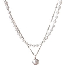 Gümüş Hediye Al Metal Alaşım Üzeri Gümüş Kaplama Inci Kombinli Kadın Kolye