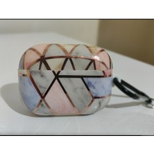 FirstModel Apple  Pro 1. Nesil Uyumlu Mermer Desen Kulaklık Kılıfı Pembe Gri