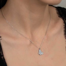 Gumush Swarovski Taşlı Gümüş Kelebek Bayan Kolye