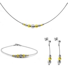 Gümüş Hediye Al Modern Tasarım  925 Ayar Gümüş 3lü Ithal Takı Seti(Kutu Hediyeli)