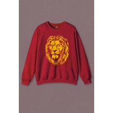 So Cool Unisex Kırmızı Sweatshirt Aslan Kafası Sarı Kırmızı Yeleli Galata Lion Baskılı Sweat