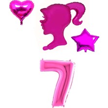 Best Parti Pembe Kız Karakter Kalp Yıldız Rakam Folyo Balon Seti Yaş 7