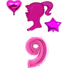 Best Parti Pembe Kız Karakter Kalp Yıldız Rakam Folyo Balon Seti Yaş 9