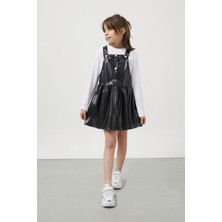 Wikiland Siyah Askılı Kız Çocuk Deri Salopet 17637