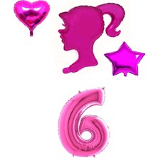 Rönesans Parti Pembe Kız Karakter Kalp Yıldız Rakam Folyo Balon Seti Yaş 6