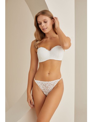 Nbb Ekru Brodeli Desteksiz Straplez Sütyen Takım