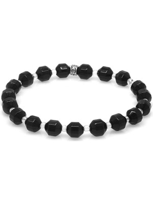 Okyanus Silver Faset Kesim Oniks Doğaltaş Erkek Bileklik