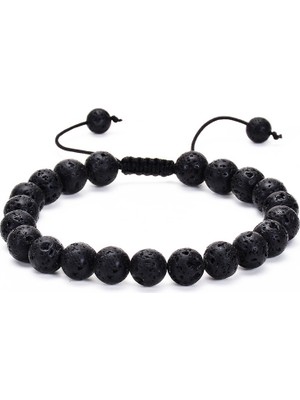 Okyanus Silver Makrome Örgülü Küre Kesim Lav Doğaltaş Erkek Bileklik