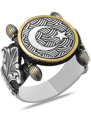 Okyanus Silver Otantik Tasarım Ayyıldız Motifli 925 Ayar Gümüş Erkek Yüzük