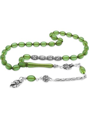 Gümüş Hediye Al Kararmaz Metal Püsküllü Kişiye Özel Isim Yazılı Su Yeşili Ateş Kehribar Tesbih