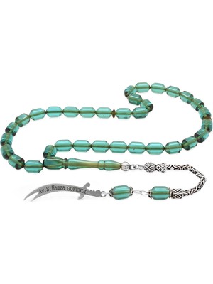 Ergenekon Aksesuar 925 Ayar Gümüş Kral Püsküllü Uçlu Kapsül Kesim Su Mavisi Ateş Kehribar Tesbih