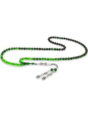 Gümüş Hediye Al Kararmaz Metal Su Damlası Püsküllü Küre Kesim Süzme Yeşil-Siyah Ateş Kehribar 99LUK Tesbih