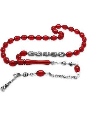 Gümüş Hediye Al Kararmaz Metal Püsküllü Kişiye Özel Isim Yazılı Bayrak Kırmızısı Ateş Kehribar Tesbih