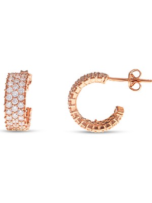 Gümüş Hediye Al Zirkon Taşlı Yarım Tur Rose Renk 925 Ayar Gümüş Kadın Küpe