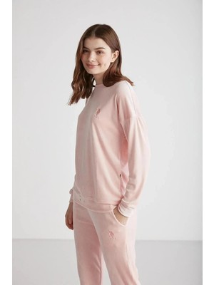 U.S. Polo Assn. Uzun Kol Kadın Kadife Pijama Takım 16949