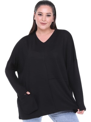 Esina Kadın Iki Iplik V Yaka Oversize Sweat