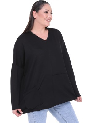 Esina Kadın Iki Iplik V Yaka Oversize Sweat