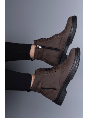 Riccon Kahverengi Erkek Bot Fermuarlı Su Geçirmez Kışlık Vegan Deri Konforlu Tasarım