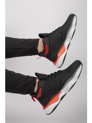 Riccon Erkek Sneaker Bot Siyah Kırmızı Düz Topuklu Rahat Taban Modern Tasarım