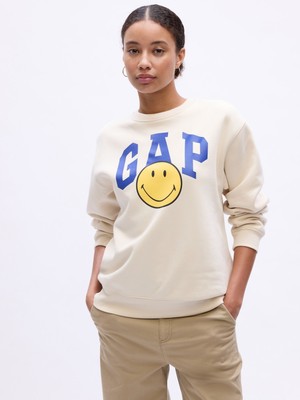 Gap Kadın Bej Smiley® Originals Gap Logo Relaxed  Sweatshirt