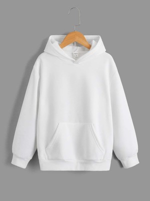 Lbr Garment Erkek Fit Kapüşonlu Kanguru Cepli Beyaz Sweatshirt