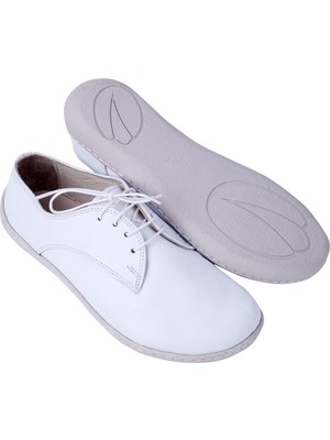 Aintap Kadın Beyaz Oxford Stil Barefoot Ayakkabı, Taraklı Ayakkabı, 100% El Yapımı ve Napa Deri