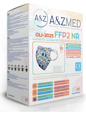 A&Z Med Ffp2 N95 Çocuk Maskesi Telli ve Tek Tek Paketli 20 Adetlik 1 Kutu - Gezegen Desenli