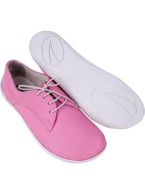Aintap Bayan Pembe Oxford Stil Barefoot Ayakkabı, Taraklı Ayakkabı, 100% El Yapımı ve Napa Deri