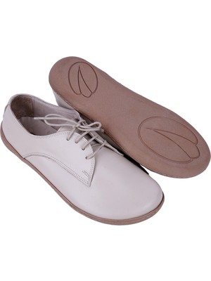 Aintap Bayan Bej Oxford Stil Barefoot Ayakkabı, Taraklı Ayakkabı, 100% El Yapımı ve Napa Deri