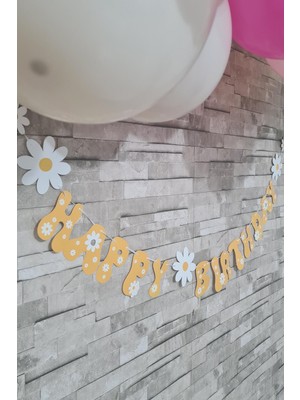 Pekshop Happy Birthday Papatya Tema Banner Papatya Konsept Duvar Süsü