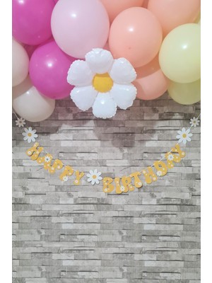 Pekshop Happy Birthday Papatya Tema Banner Papatya Konsept Duvar Süsü