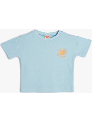 Koton Tişört Kısa Kollu Güneş Işlemeli Bisiklet Yaka Pamuklu