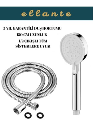 Tekno Trust Turbo Fan 5 Fonksiyonlu Su Tasarruflu Duş Başlığı Turbo El Duşu + Duş Hortumu