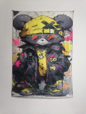 Owl Bag Grafiti Bear Art Desenli Tasarım Duvar Halısı