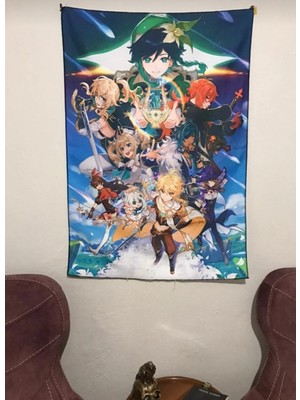 Owl Bag Genshin Impact Mavi Desenli Tasarım Duvar Halisii