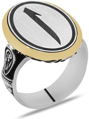 Gümüş Hediye Al Arapça Elif Harfi Yazılı Minimal Oval Tasarım 925 Ayar Gümüş Erkek Yüzük