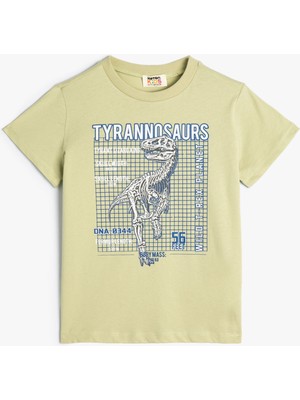 Koton Tişört Dinozor Baskılı Kısa Kollu Bisiklet Yaka Pamuklu