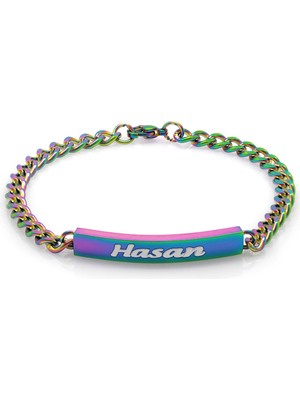 Okyanus Silver Kişiye Özel Isim Yazılı Ice Blue Renk Çelik Erkek Gurmet Bileklik