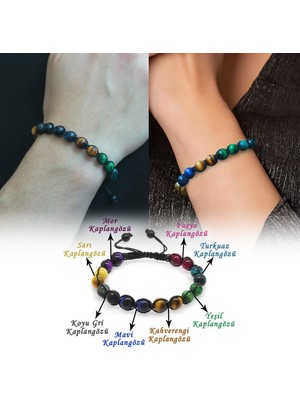 Okyanus Silver Makrome Örgülü Küre Kesim Çoklu Kaplangözü Doğaltaş Kombinli Kadın-Erkek Enerji Bilekliği (2li Set)