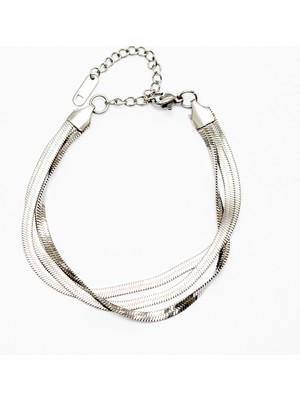 Okyanus Silver Gümüş Renk Kararmaz Metal Snake Zincirli Kadın Bileklik