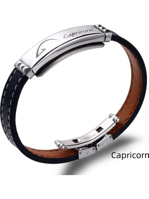 Okyanus Silver Deri&çelik Kombinli Kişiye Özel Isim Harf/yazılı Oğlak Burcu Erkek Bileklik