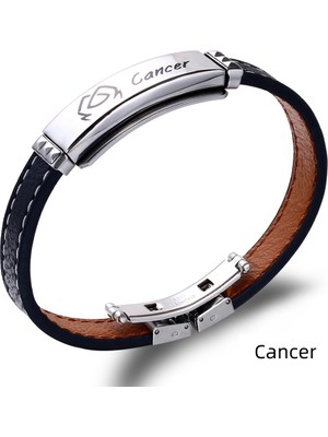 Okyanus Silver Deri&çelik Kombinli Kişiye Özel Isim Harf/yazılı Yengeç Burcu Kadın Bileklik