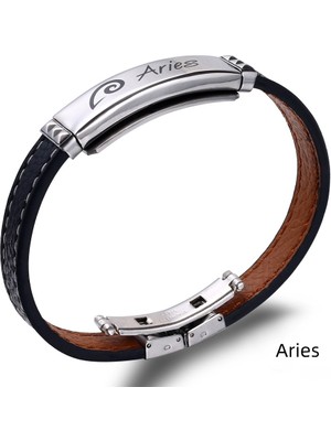 Okyanus Silver Deri&çelik Kombinli Kişiye Özel Isim Harf/yazılı Koç Burcu Erkek Bileklik