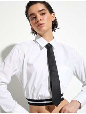 Koton Crop Gömlek Uzun Kollu Bel Detaylı Düğmeli Cepli Pamuklu