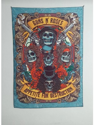 Owl Bag Metallica Guns And Roses Mavi Desenli Tasarim Duvar Halısı