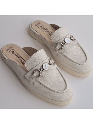 Ayak Kabım  Deri Kadın Terlik Beyaz Floter Beden 36 Renk Beyaz Floter