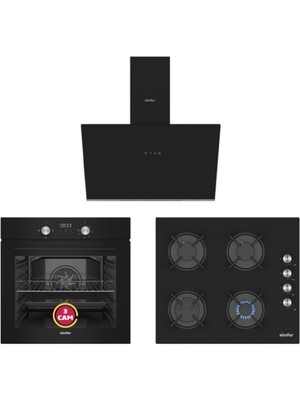 Simfer Ankastre Set Siyah Dijital Power Turbo Fanlı Cam Ocaklı 3'lü Set (Fırın + Ocak + Davlumbaz)