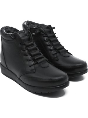 Magic Shoes Kadın Siyah Hakiki Deri Içi Kürklü Comfort Tam Ortopedik Anne Botu