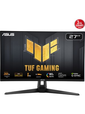 Asus TUF GAMING VG27AQM1A   27 HDR400 2K IPS FREESYNC VE G-SYNC UYUMLU 2560x1440 1MS 260HZ DP HDMI USB MM VESA 3YIL ELMB SYNC, 90%DCI-P3 Monitör